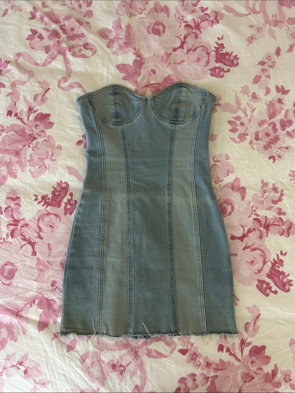 superdown Strapless Denim Bustier Mini Dress - Light Blue